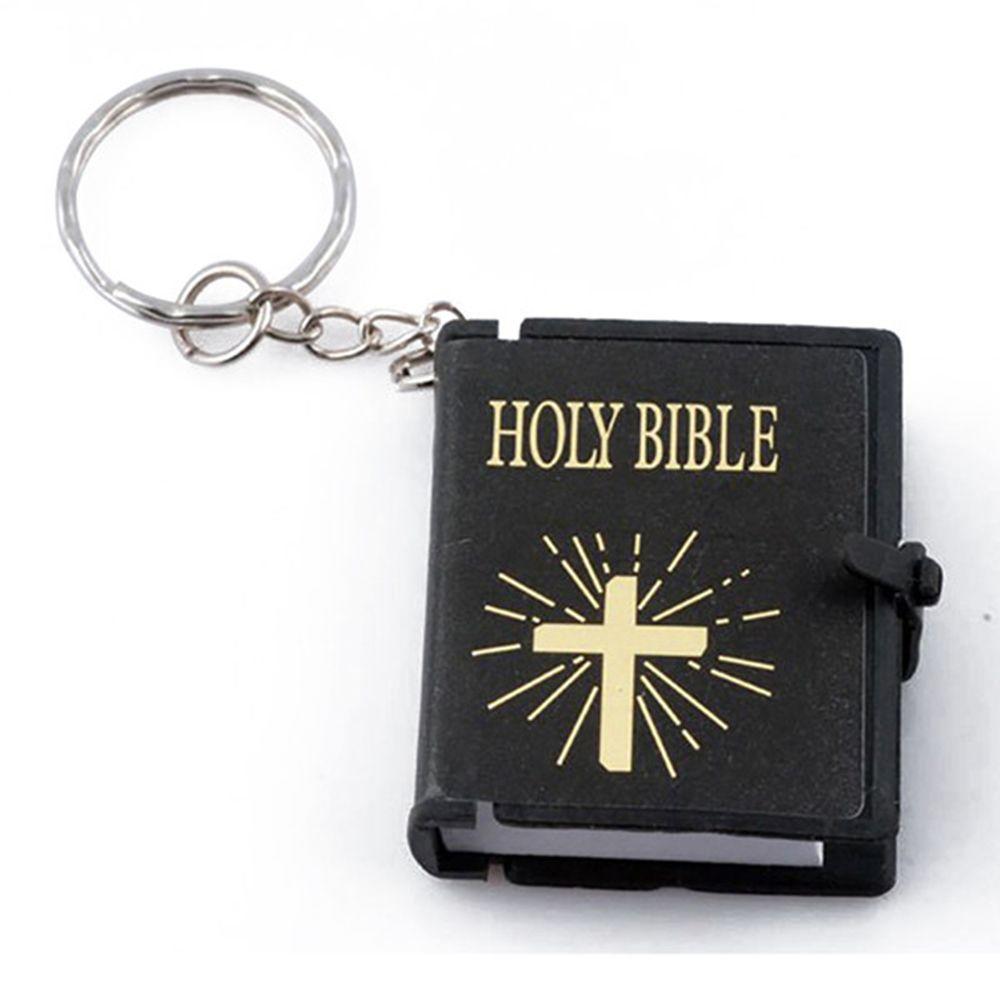 Mini porte-clés de la Sainte Bible anglaise pour femmes, porte-clés religieux, porte-clés chrétien, croix de Jésus, de sac, souvenirs, décorations de voiture, directe: Black