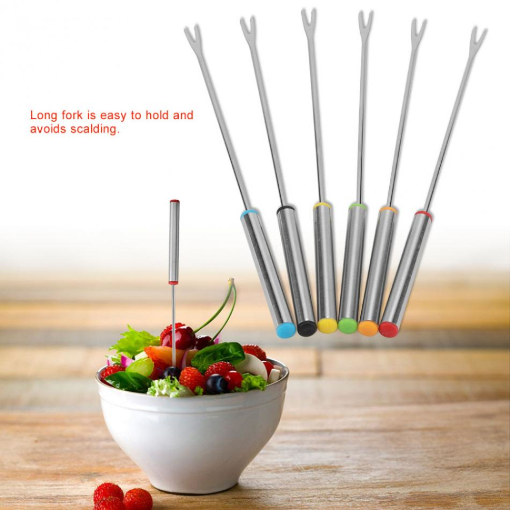 Beste 6 Stks/set Rvs Chocolade Vork Pot Vorken Kaas Fruit Dessert Vork Fondue Melting Spies Keuken Gereedschap