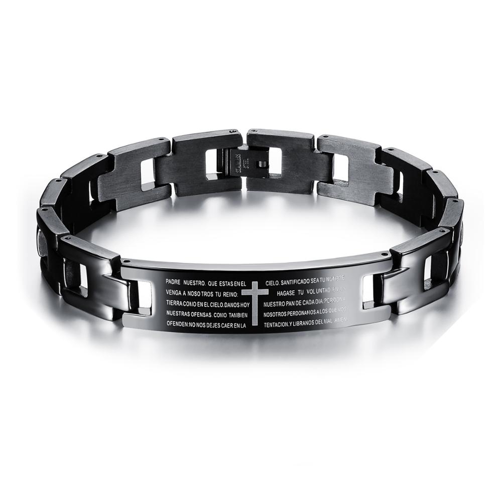 Bijoux fantaisie en acier inoxydable 316L métal anglais espagnol seigneur prière noir mâle hommes Bracelets bracelet: Spanish