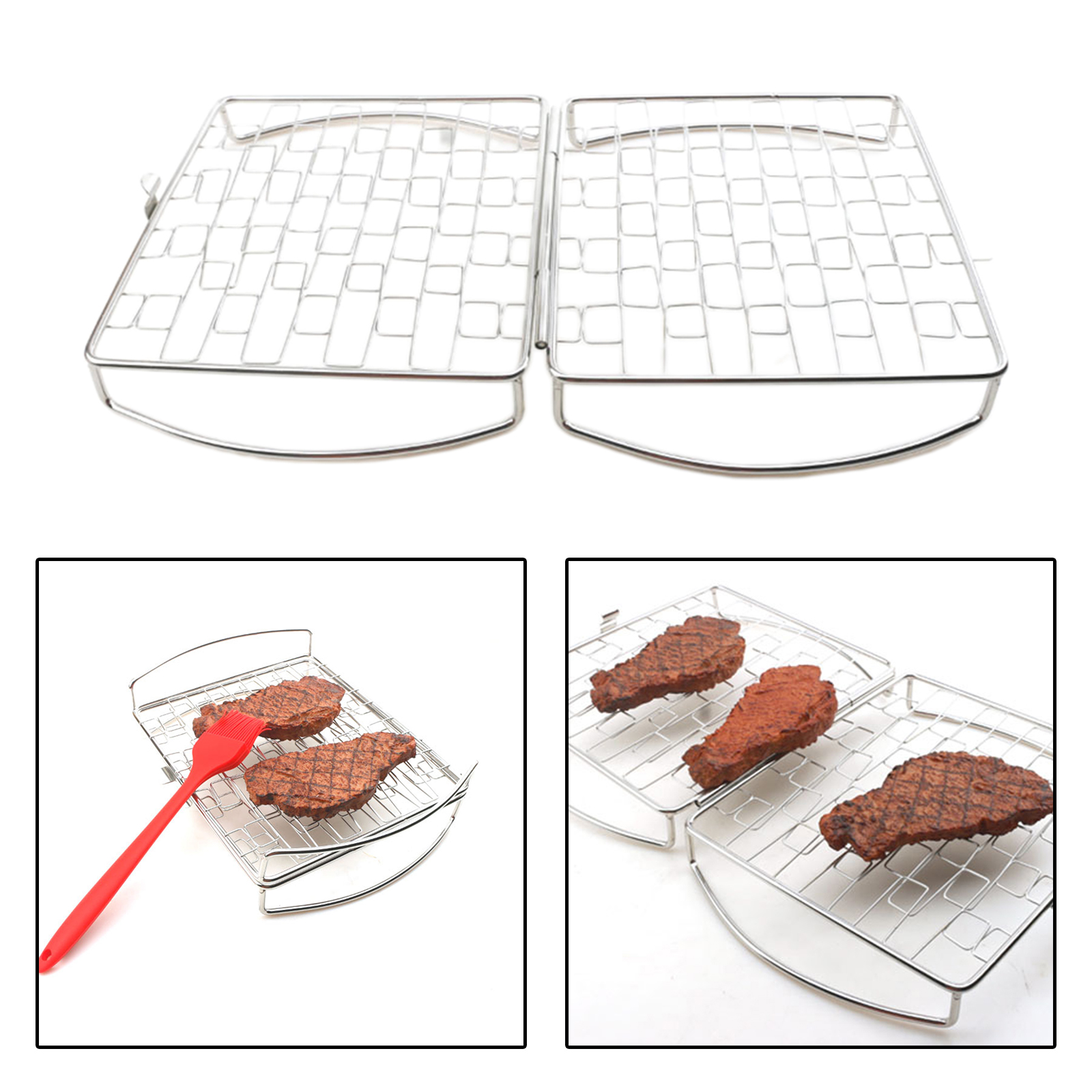 Cesta de parrilla de acero inoxidable antiadherente, red plegable para barbacoa, red para asar carne, pescado, pollo, herramienta de Picnic para acampar al aire libre