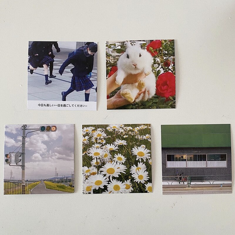 Ins Retro Interesting Decorative Card 5sheets Square Postcard Diy Collocation Background Wall Sticker Chic Photo Props: B