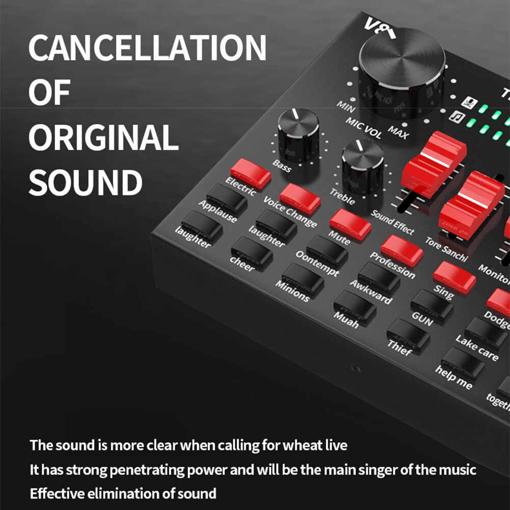 V8s portable live broadcast dsp stereo mixer music recording sound card microphone usb rechargeable 3.5mm interface