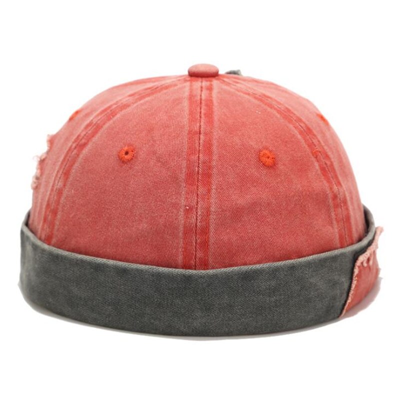 Chapeau Vintage Hip Hop pour hommes, casquette de crâne en coton délavé rétro, chapeau sans bord réglable, casquette respirante de propriétaire, chapeau de marin,: orange