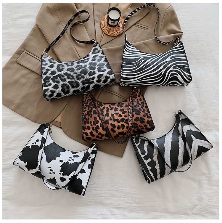 Bolso Baguette de piel sintética con estampado de cebra para mujer, pequeña con estampado de leopardo bandolera, Vintage