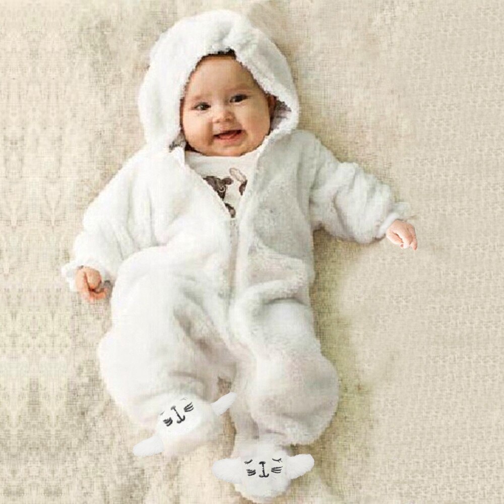 Baby Footies Neugeborenen Baby Junge Mädchen Mit Kapuze Karikatur Flanell Strampler Gesamt Warme Kleidung Kleinkind freundlicher Kleidung Footies