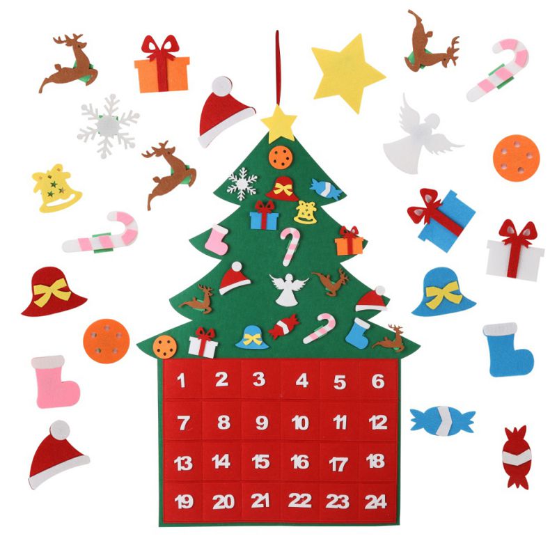 Felt Christmas Tree Advent Calendars DIY 24 Days Countdown Decorations Xmas Wall Door Hanging