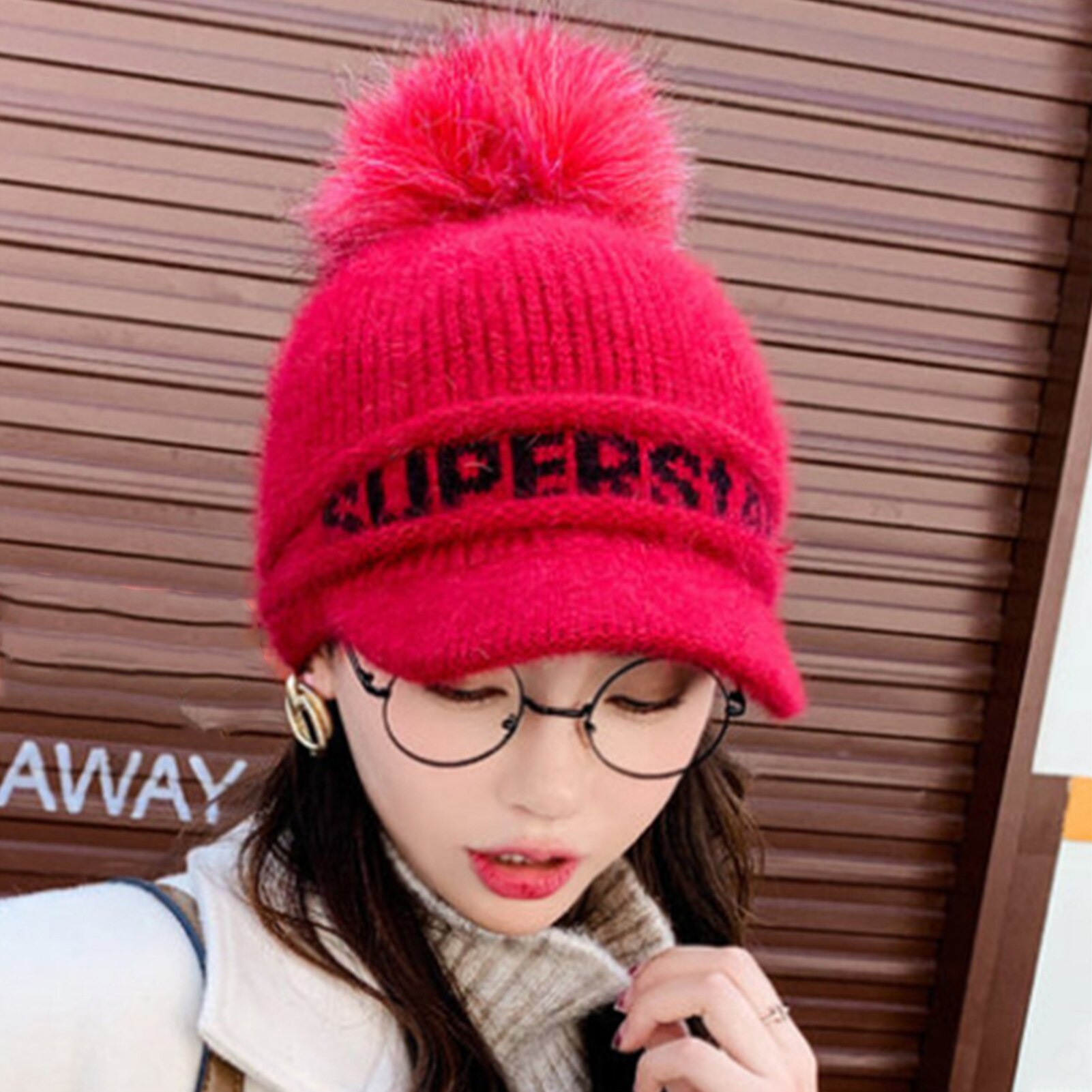 Warme gebreide muts dames winter warme muts dames dames herfst winter warme letter bedrukte gebreide muts mutsen met klep
