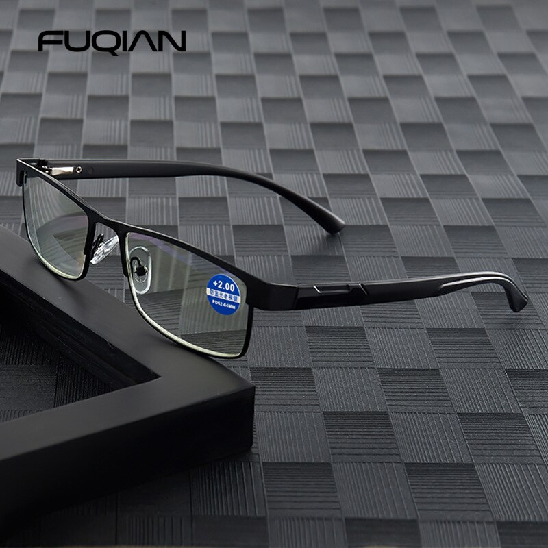 Gafas de lectura de acero inoxidable para hombre, gafas para presbicia de negocios, gafas antiluz azul + 1,0 1,5 2,0 2,5 3 3,5 4,0