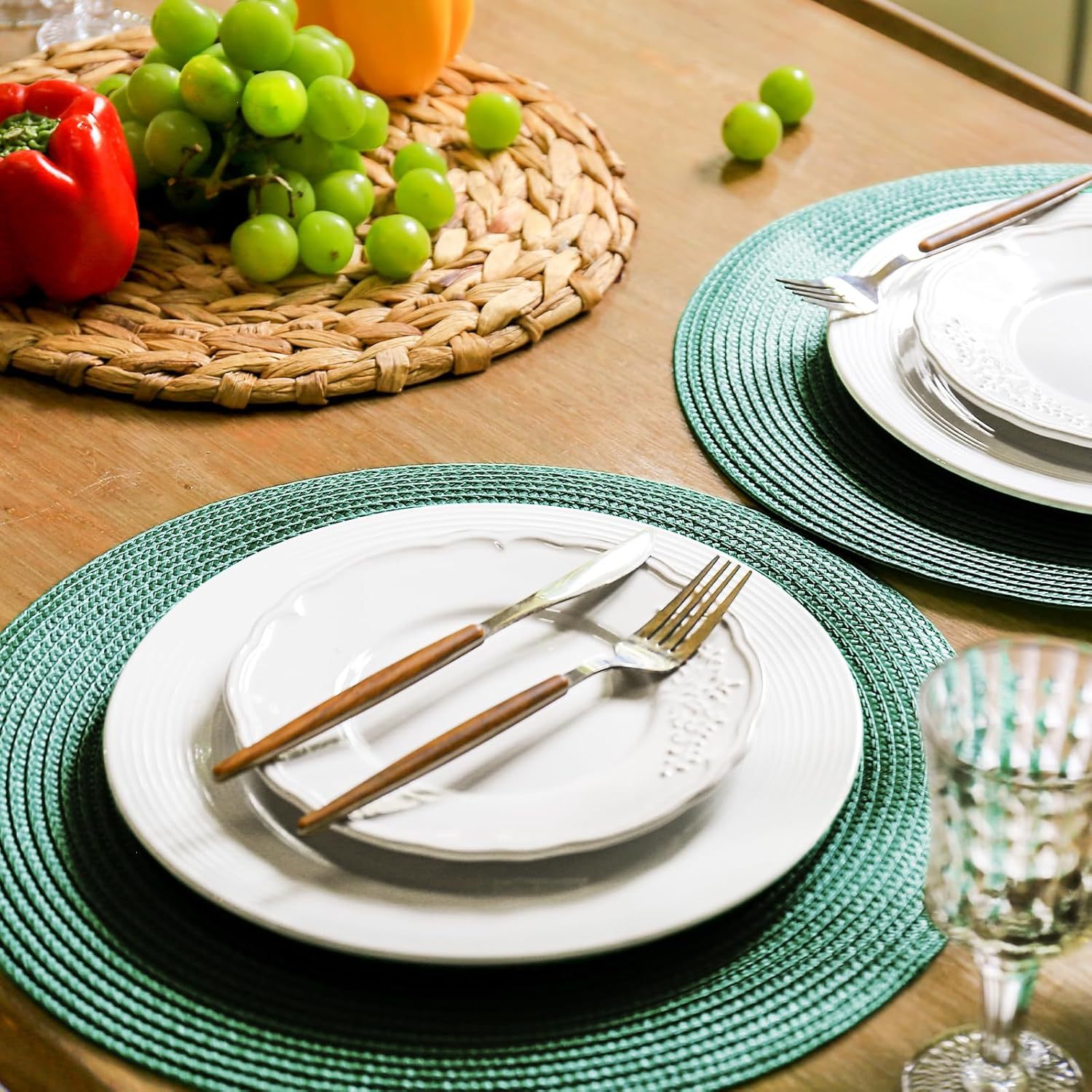 Mantel Individual redondo de 38cm para el hogar, tapete aislante de PP para mesa de comedor, tapete de comedor tejido biodegradable para cocina, mesa de comedor de Navidad, decoración de