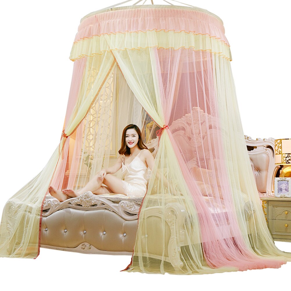 Baldachim robić łóżka zawieszony moskitiera netto okrągły wierzchołek łóżko księżniczki namiot kurtyna składany baldachim na łóżku wróżka koronki Dossels dziewczyna: A3 duży