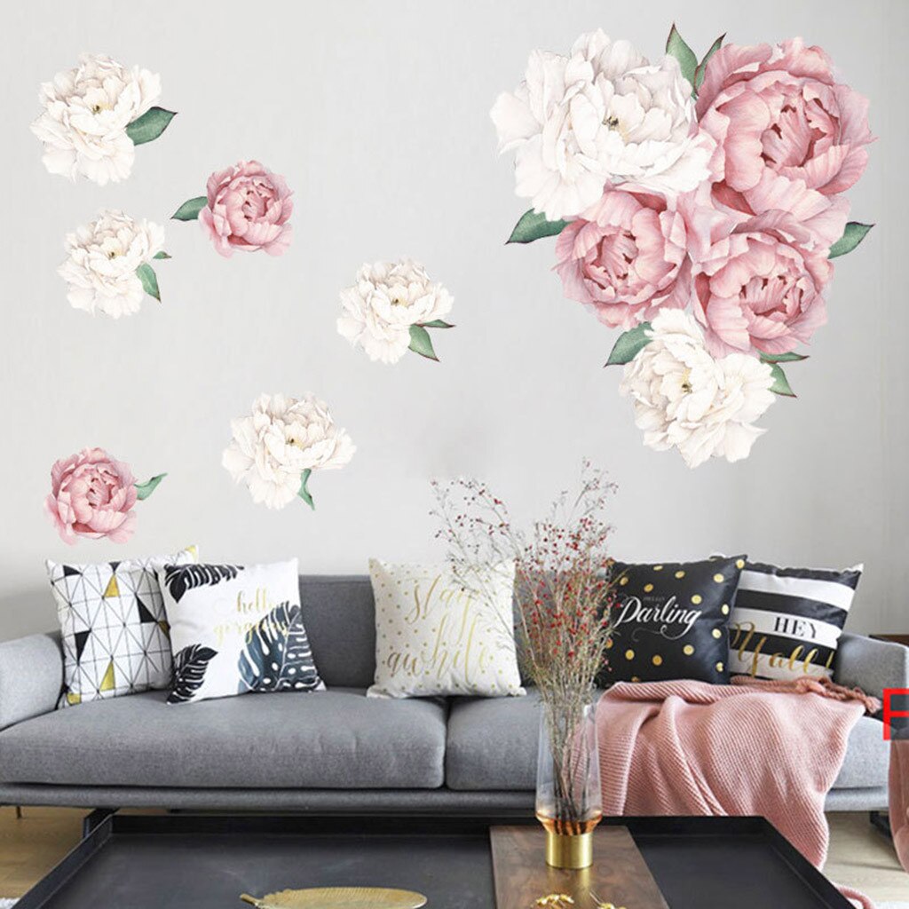 Rose pivoine fleurs imprimer papier peint autocollants Art pépinière décalcomanies pour enfants salon décor à la maison Stickers autocollant mural #25