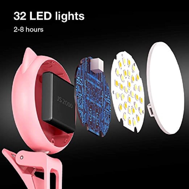 Luz recarregável de selfie para iphone, luz do anel com brilho ajustável de 9 níveis para o portátil, grampo em mini ledlight do telefone celular