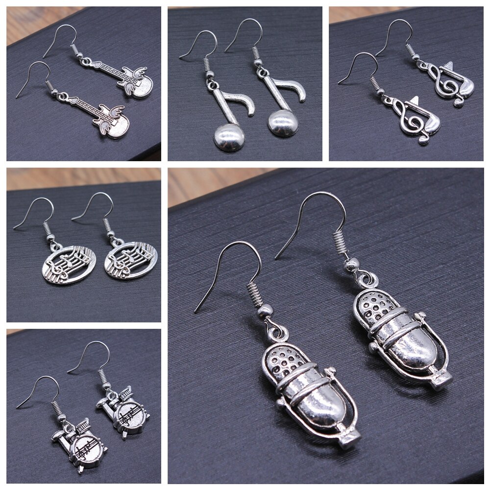 Musical Jewelry Earrings Musical Note Microphone Drum Guitar Violin Shaped Dangle Earrings For Girls Women
