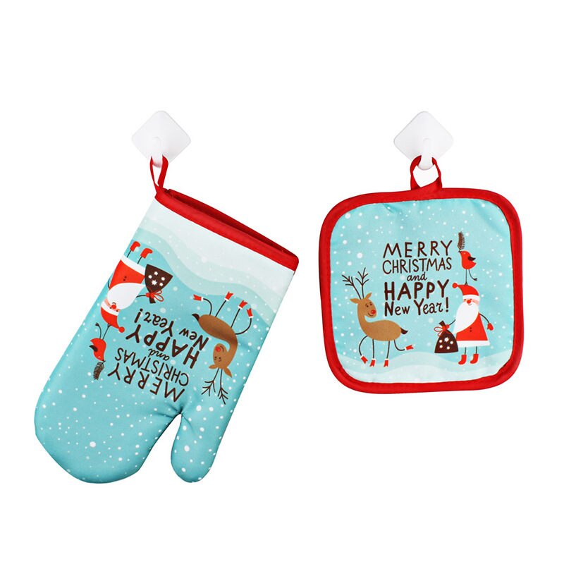 2Pcs/Set Oven Mitts Baking Anti Gloves Non-Slip Cotton Microwave Insulation Mat Christmas Decoration Baking Kitchen Tool: F