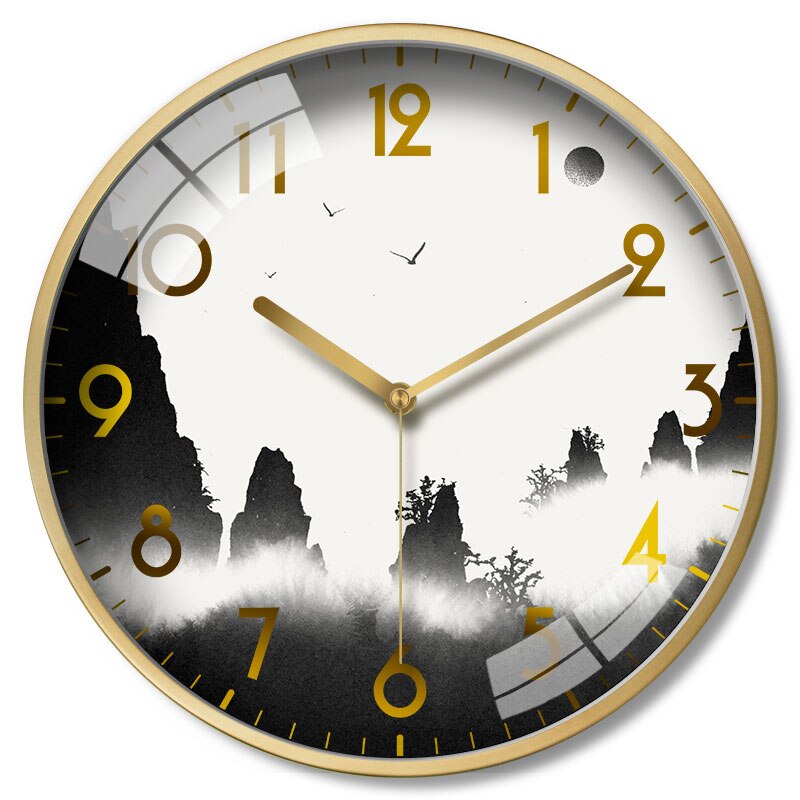 Slaapkamer Mute Circulaire Persoonlijkheid Horloge Licht Luxe Opknoping Horloge Inkt Schilderij Set Klok Chinese Stijl Modern Timer