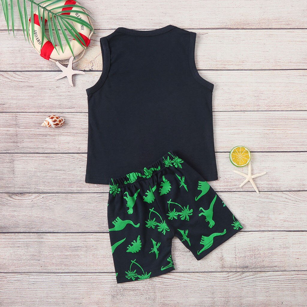 Summer Clothes Children Kids Boys Baby Kids Girls Summer Dinosaur Vest+shorts Outfit Set Clothes Two Pieces Roupas