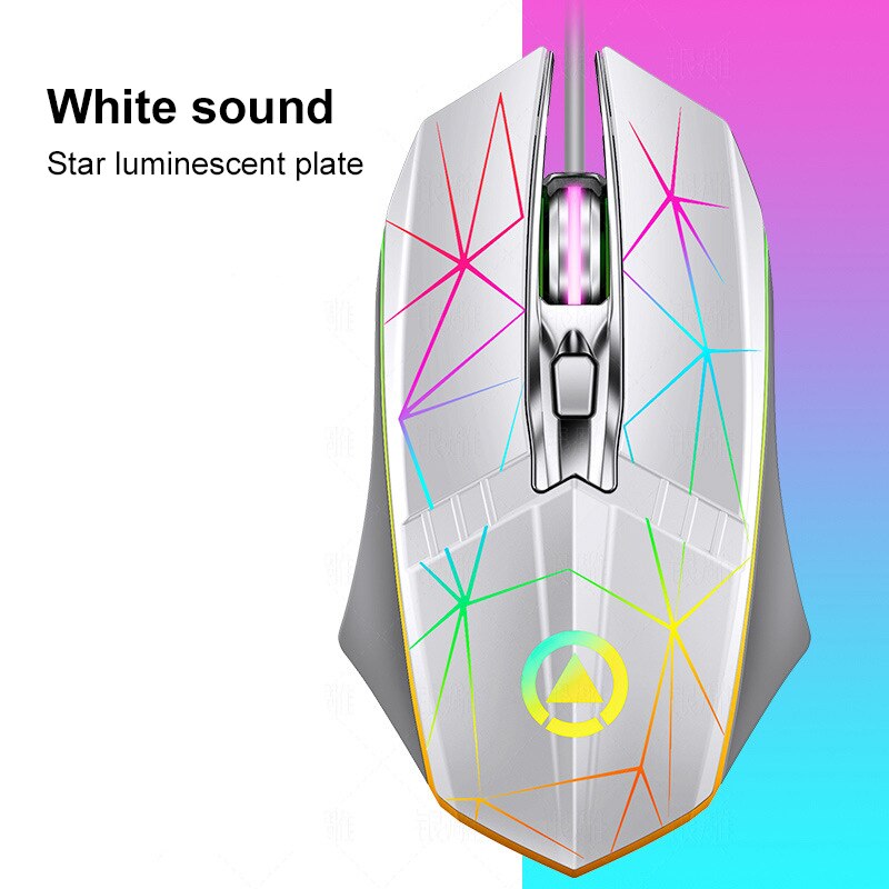 1pcs Wired Gaming Mouse Metal Wheel 4 Button Luminous Mouse USB Portable Fashionable Office Gaming Use Computer Accessories: stars white