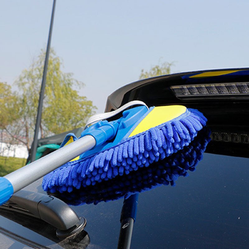 Upgrade 2 in 1 Three section Telescoping Long Handle Car Wash Brush Mop Thick Chenille Microfiber Broom Cleaning Tool