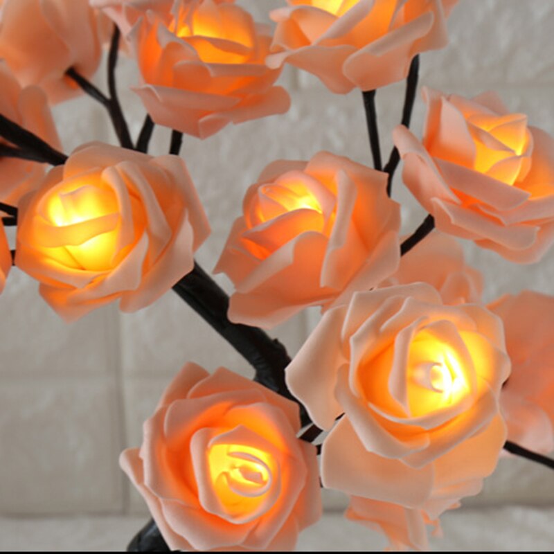 Lámpara de mesa con forma de rosa con flores y árbol de rosas para sala de estar y dormitorio SKD88