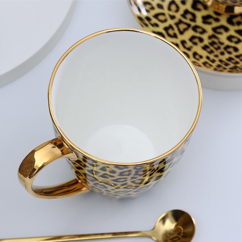 Porzellan Kaffee Tasse und Kaffee Tasse Erzähler einstellen Knochen China Geschirr Getränk Leopard drucken Luxus Steak Geschirr