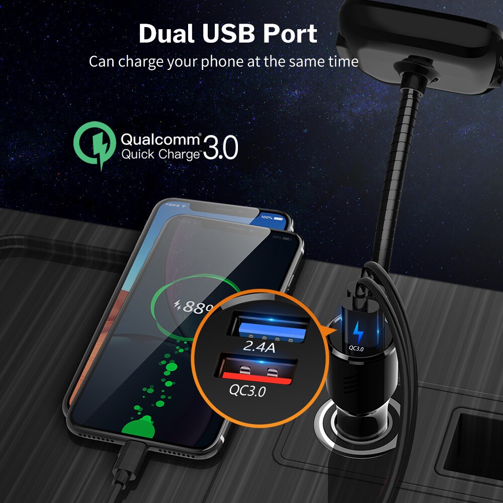 Deelife Bluetooth 5.0 nadajnik modulator FM samochodowy zestaw głośnomówiący z kolorowym ekranem automatyczny odtwarzacz MP3 podwójna szybka ładowarka USB