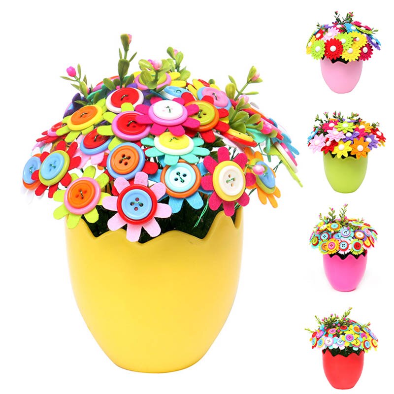 1Box Kindergarten DIY Handmade Handicraft Button Bouquet Nice for Teacher's Day Home Decor