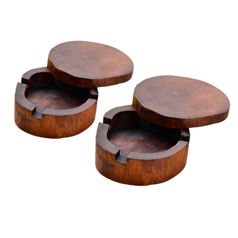 Cenicero tallado en madera Natural Vintage con tapa desmontable Simple decorar