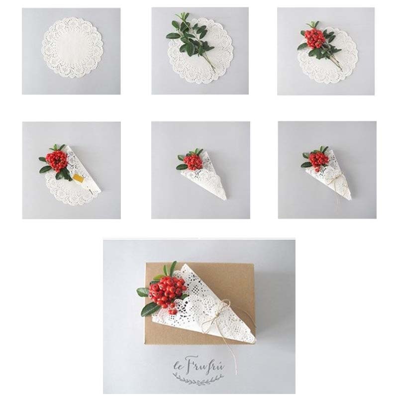200pcs Wedding White Round Lace Laying Candy Placed Wedding Party Decoration Flower Confetti Cones Paper Cone Party Wrapper