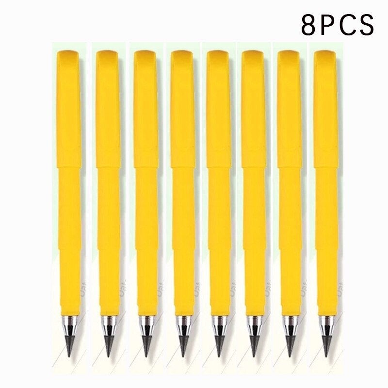 8Pcs Eeuwige Pen Onbeperkt Schrijven Potlood Geen Inkt Pen Uitwisbare Voor Kinderen Tekening School Kantoor Kawaii Briefpapier: 8pcs yellow
