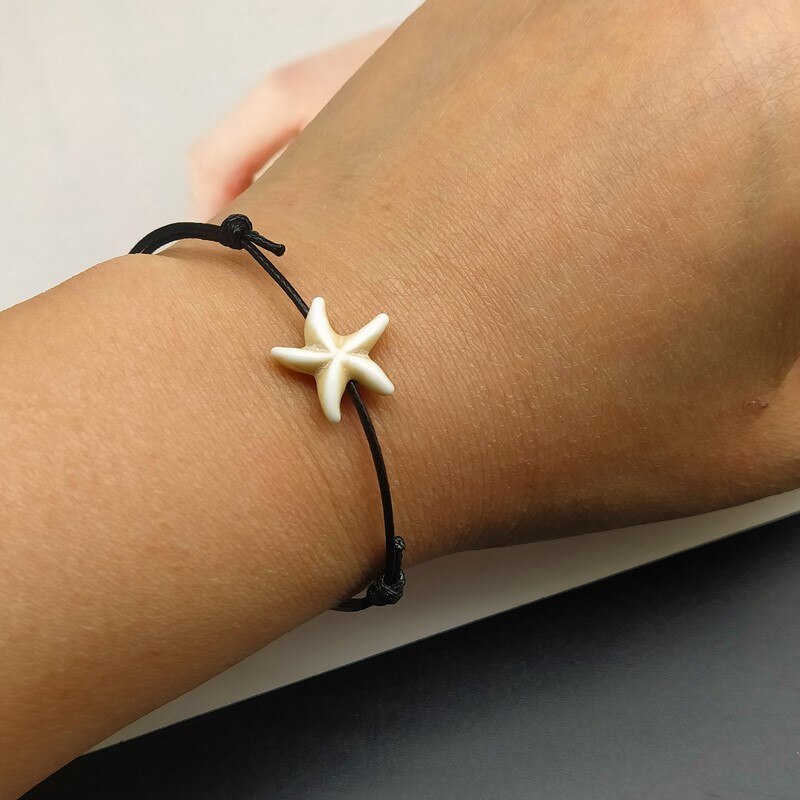 2- piece/loose rope bracelet for men and women, blue and white starfish design, couple's hand bracelet for boyfriend, adjustable lucky bracelet