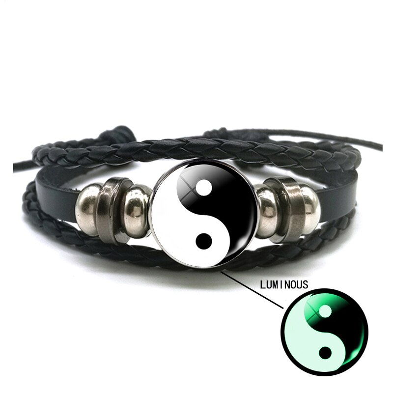 Leucht Yin Yang Geflochtene Leder Armbinde Jahrgang Tai Chi Kung Fu Zeichen Druckknopf Armbinde Männer Frauen Handgemachte Accessoires: Größe 6