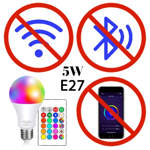 Sem fio bluetooth inteligente rgb lâmpada de iluminação para casa lâmpada led wi-fi ou controle ir magia lâmpada regulável ios/android: IR Control 5W E27