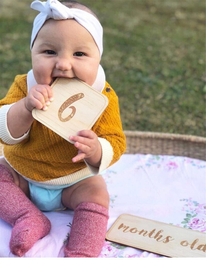 Scandinavische Stijl Houten Baby Verjaardag Gedenkteken Milestone Kaart Pasgeborenen Fotografie Props Accessoires Foto Schieten Photographyprops
