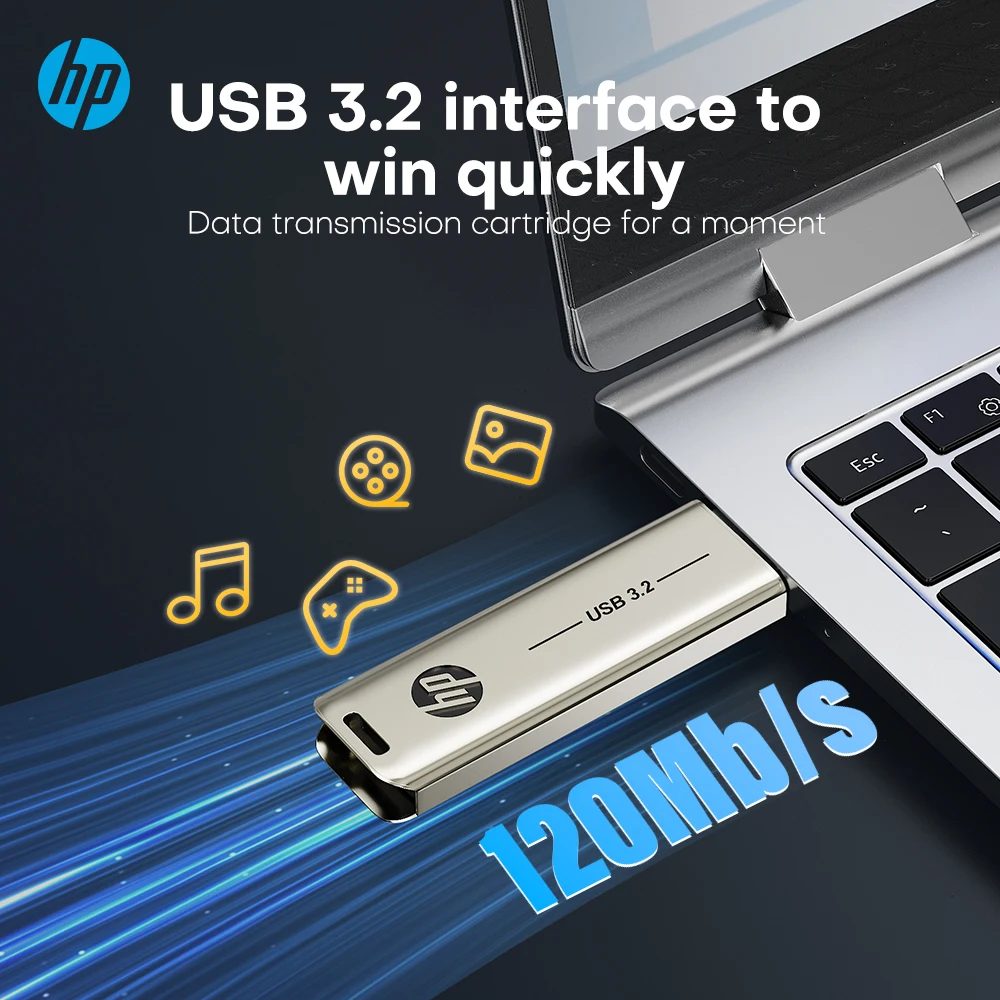 HP 32GB Flash Drive USB3.2 Disk 64GB 128GB 256GB Szybki zewnętrzny pamięć masowa Metal Pen Drive USB Sticks do komputerów stacjonarnych