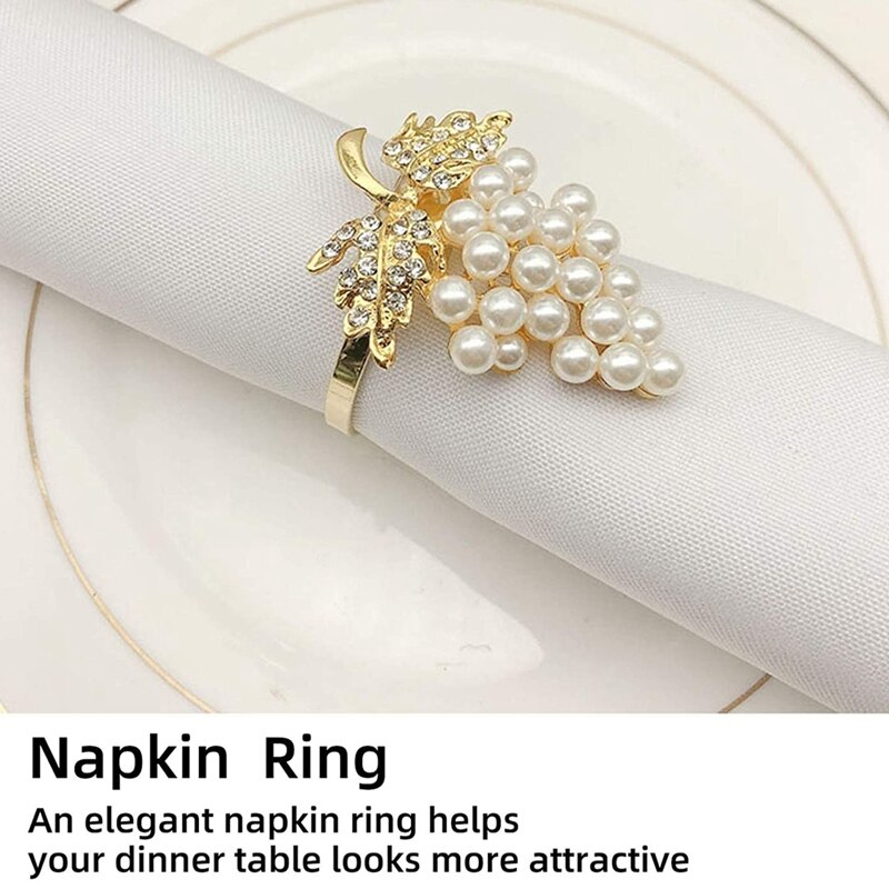 Druiven Servetringen Set Van 6, Met Glinsterende Imitatie Diamanten En Parels Inlay Legering Servetring Houder