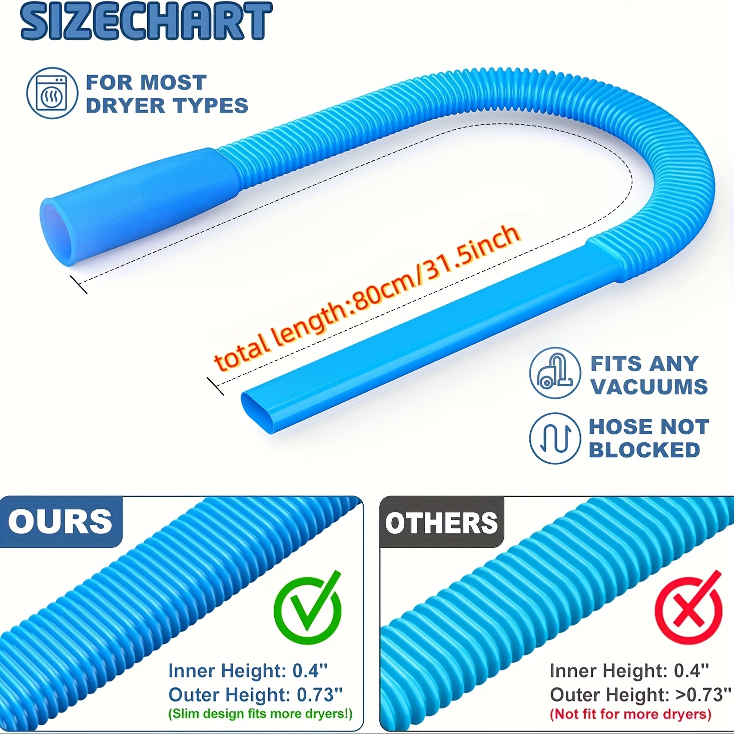 Acessório para mangueira de limpeza de exaustão de secadora, ferramenta flexível azul 1pc para remoção eficiente de fiapos.