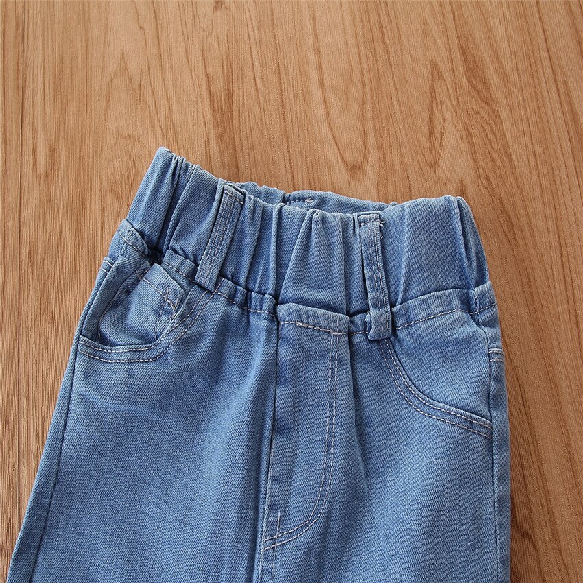 Otoño Jeans nuevos para niñas bebé flores vaqueros pantalones niños Jeans sólido Casual desenfadada Chicas lindas jóvenes ropa