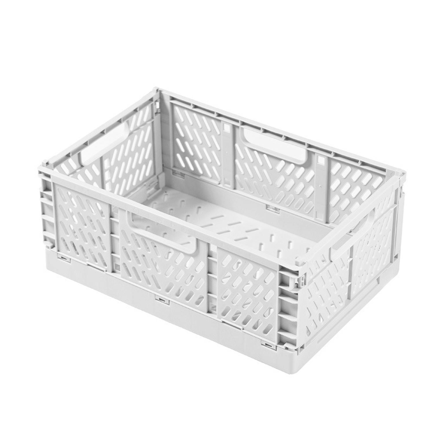 1Pcs Plastic Foldable Storage Crate Folding Basket Portable Stackable Makeup Jewellery Toys Boxes for Storage Box Organizer: L / WHITE
