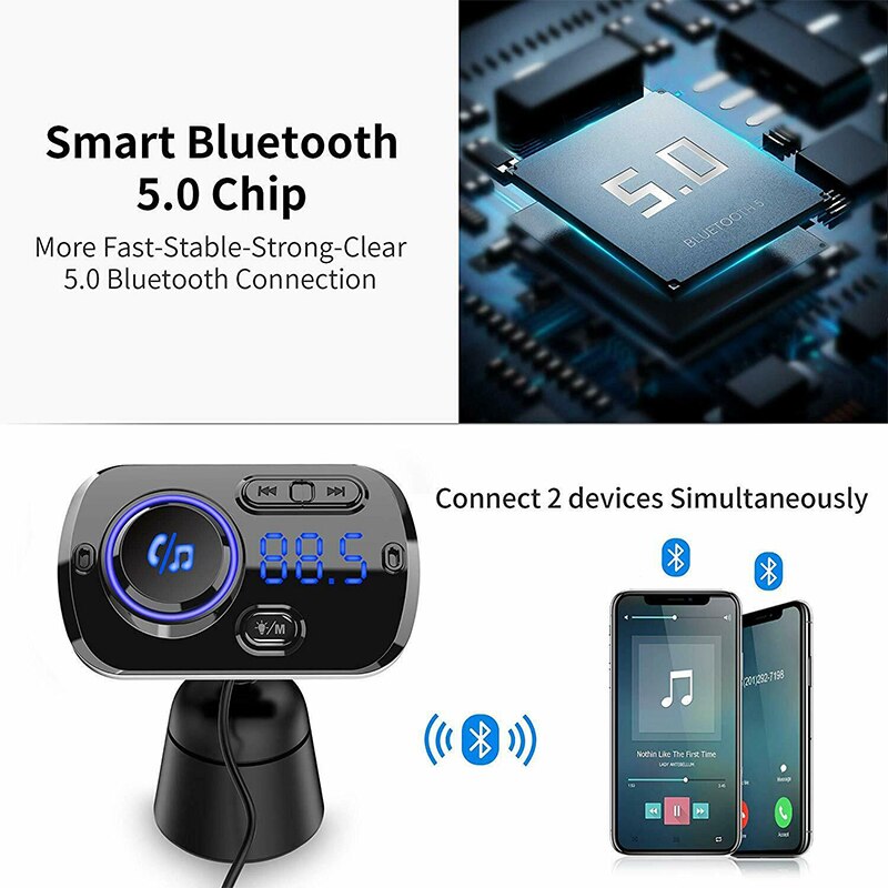 Mp3 Speler Bluetooth Auto Sigarettenaansteker Fm Launcher Bluetooth V5.0 Luidsprekers QC3.0 Dual Usb Snellader