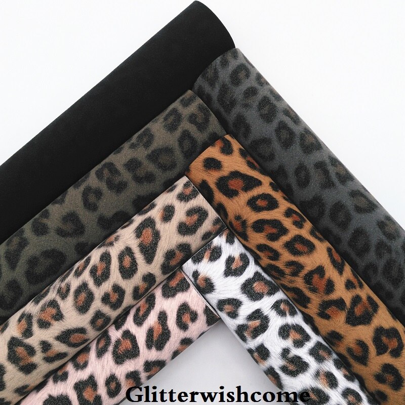 Glitterwishcome 21X29CM A4 Size Vinyl Voor Bogen Gedrukt Luipaard Op Suède Faux Lederen Lakens Voor Bows, GM3199B