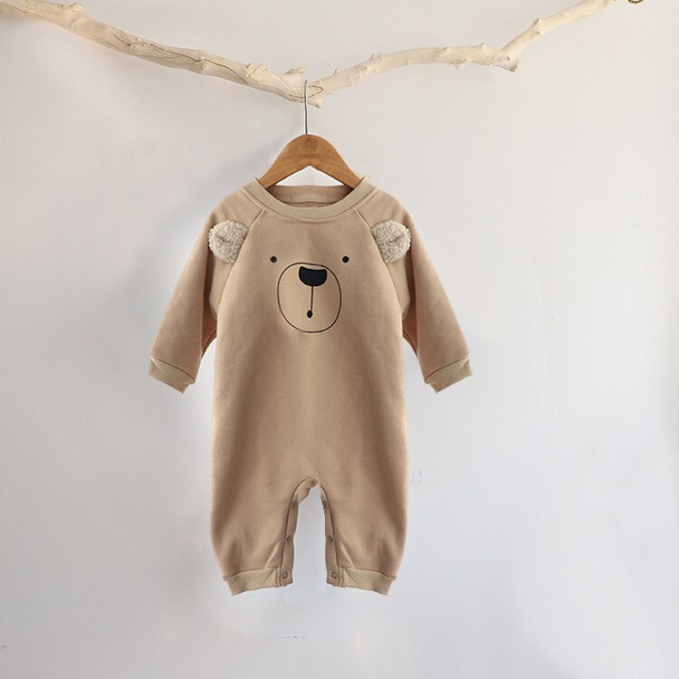 Cute Bear Ears Clothes For Newborns Autumn Winter Baby Boys Girls Long Sleeve Jumosuit Infant Kids Lovely Cotton Thick Rompers: apricot / 24M