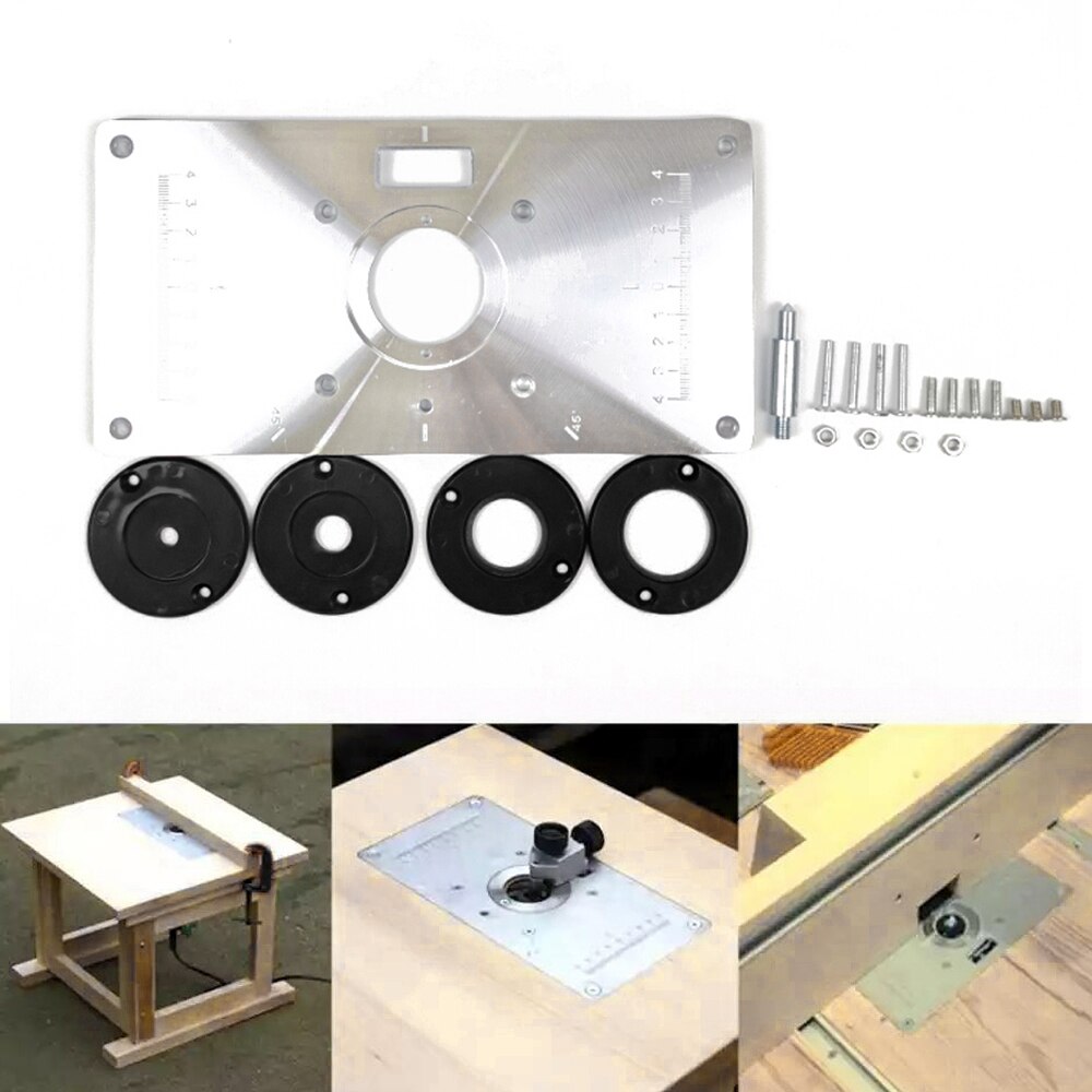 Aluminium Router Table Insert Plate Woodworking Benches Wood Router Trimmer Models Engraving Machine with 4 Rings Tools