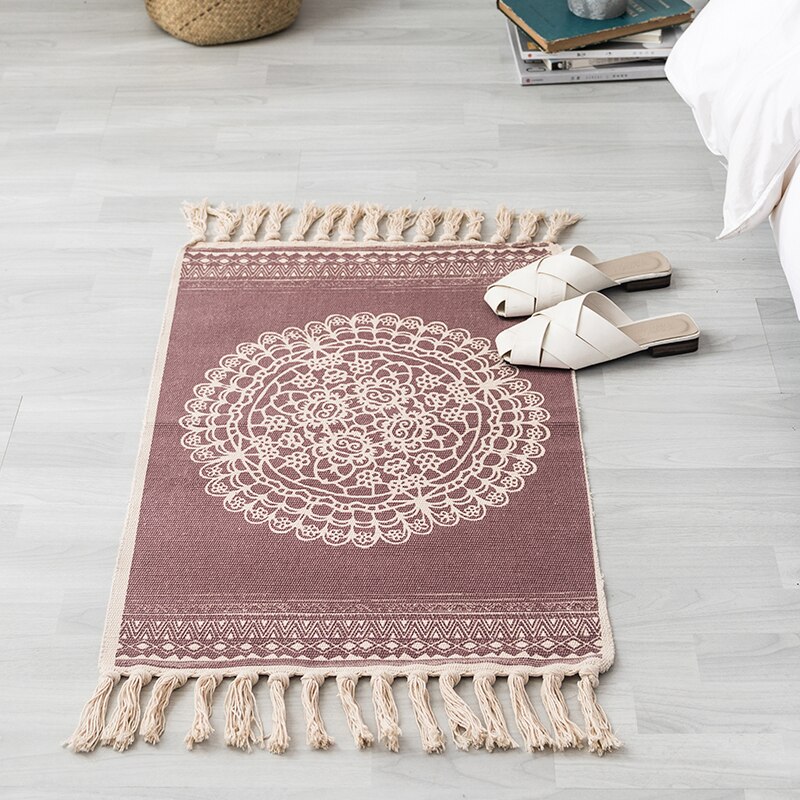 Home Rug Hand Made Rechthoek Kwastje Gebreide katoen tapijt 60x90CM: Blauw