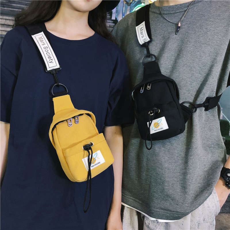 Riñonera pequeña de lona para hombre y mujer, bolso cruzado de pecho, de estilo Hip Hop, multifunción