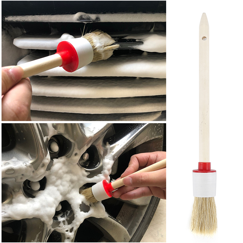 1 Uds. De cepillos con mango de madera para todoterreno suave, 20-45mm, para limpiar asientos, herramienta práctica de limpieza de coche