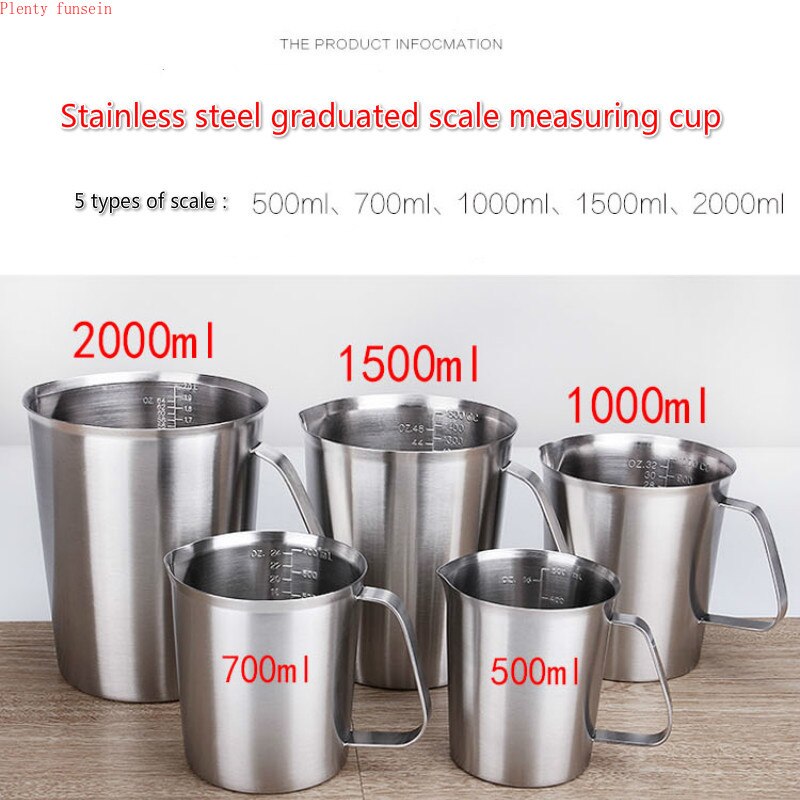 Thickened 304 stainless steel measuring scale cup graduated cylinder milk tea baking eggs spoon 500ml/700ml/1000ml/1500ml/2000ml