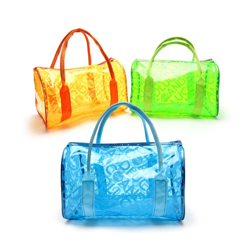 Waterproof Swimming Storage Beach Bag Tote Handbags Women PVC Transparent Letter Printing Plastic Pouch Bath Wash Bags XA372WD