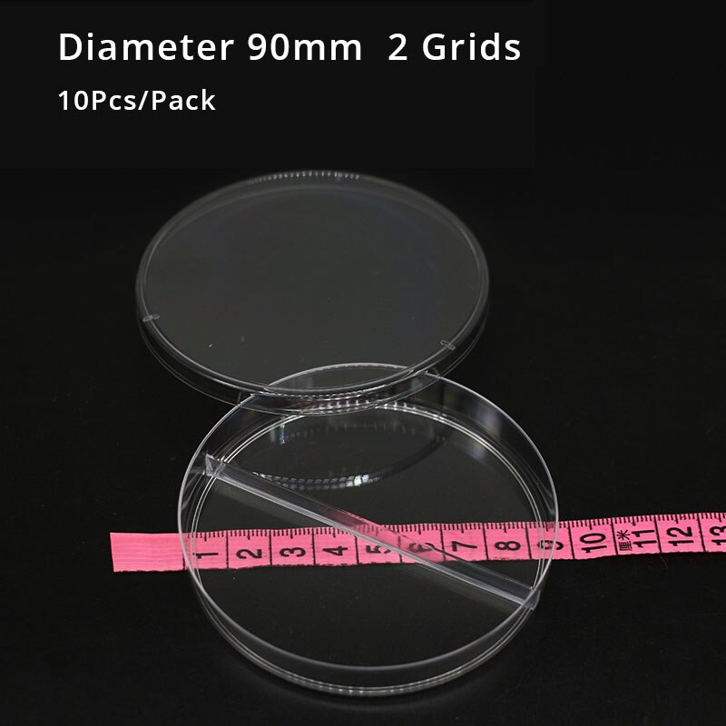 Platos de Petri de plástico estériles con tapas, 10 piezas, 90x16mm, para plato de laboratorio, platos de Petri de levadura bacteriana: 90mm 2 Grids