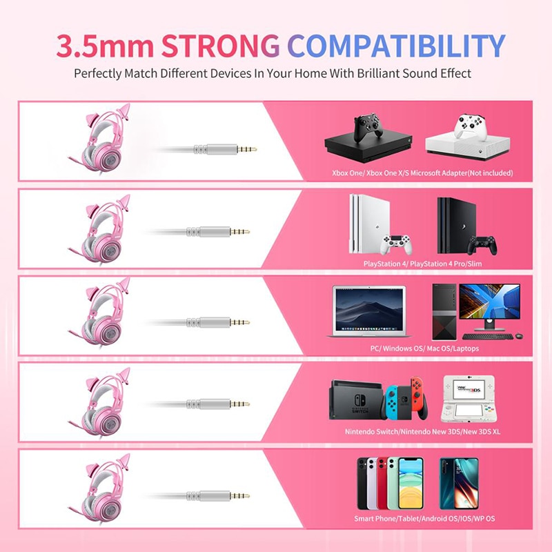 SOMiC G951S casque filaire Gamer rose chat oreille Headste mignon PS4 Xbox téléphone PC avec Microphone 3.5mm téléphone de jeu PS4 Overear Gamer
