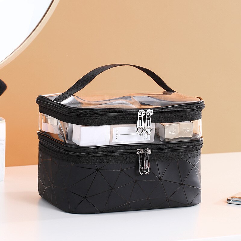 Bolsa de cosméticos de viaje multifunción para mujer, bolsa de maquillaje de diamante a la , organizador de artículos de tocador, impermeable, almacenamiento, estuches de maquillaje: Black